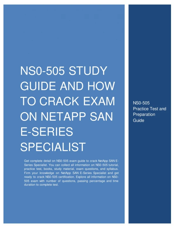 NS0-505 Study Guide and How to Crack Exam on NetApp SAN E-Series Specialist