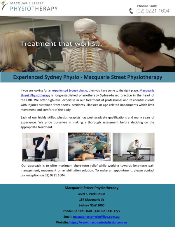 Experienced Sydney Physio - Macquarie Street Physiotherapy