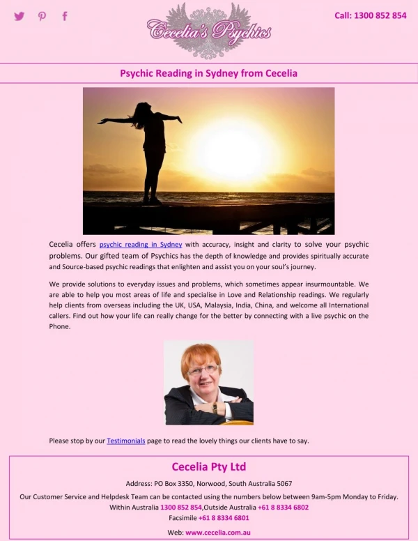 Psychic Reading in Sydney from Cecelia