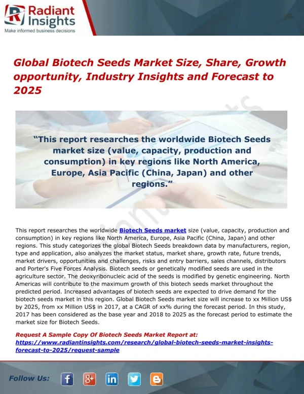Global Biotech Seeds Market Size, Share, Growth opportunity, Industry Insights and Forecast to 2025