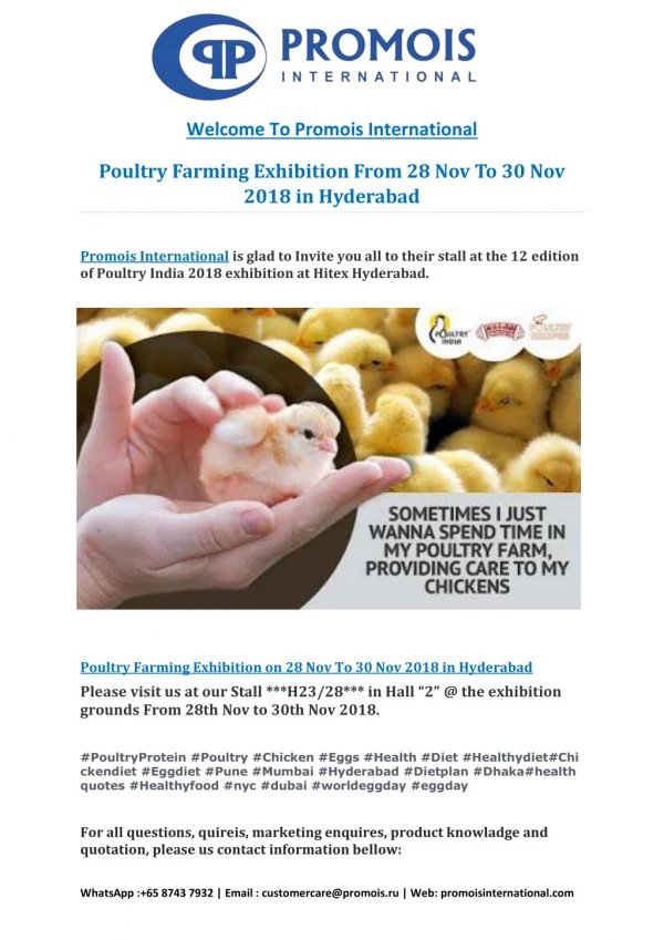 Poultry Farming Exhibition From 28 Nov To 30 Nov 2018 in Hyderabad