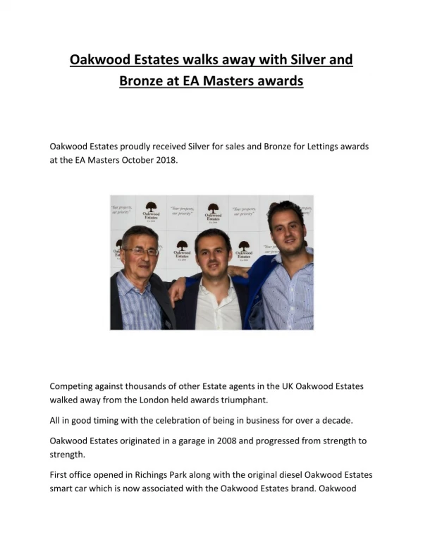 Oakwood Estates walks away with Silver and Bronze at EA Masters awards