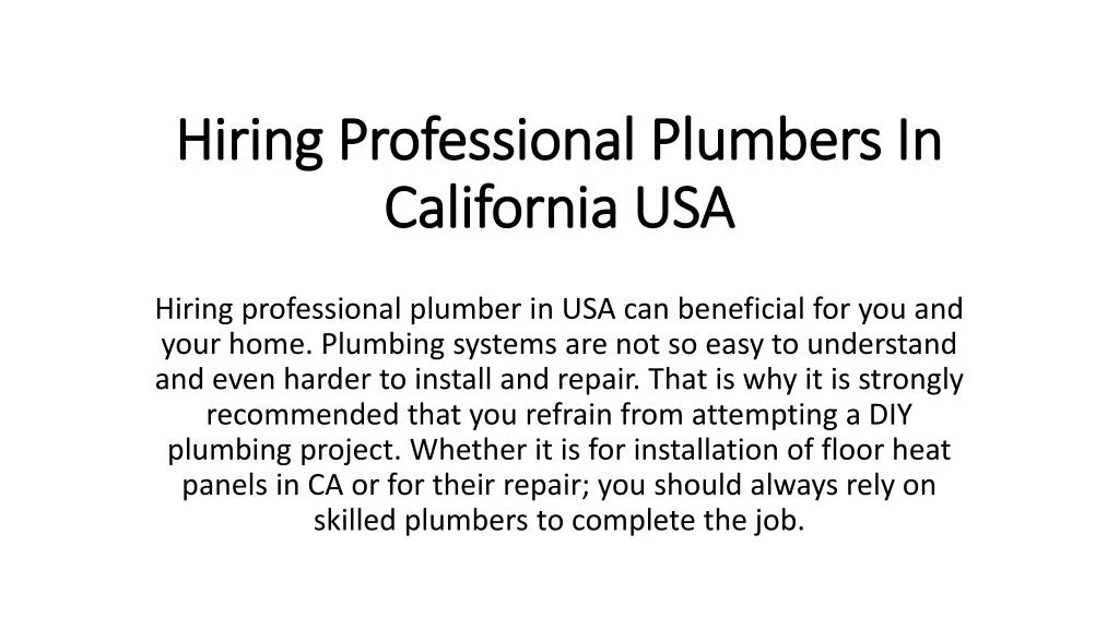 hiring professional plumbers in california usa