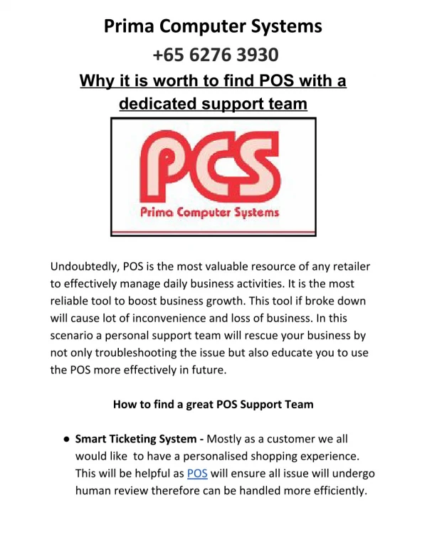 POS & Dedicated Support Team goes hand-in-hand