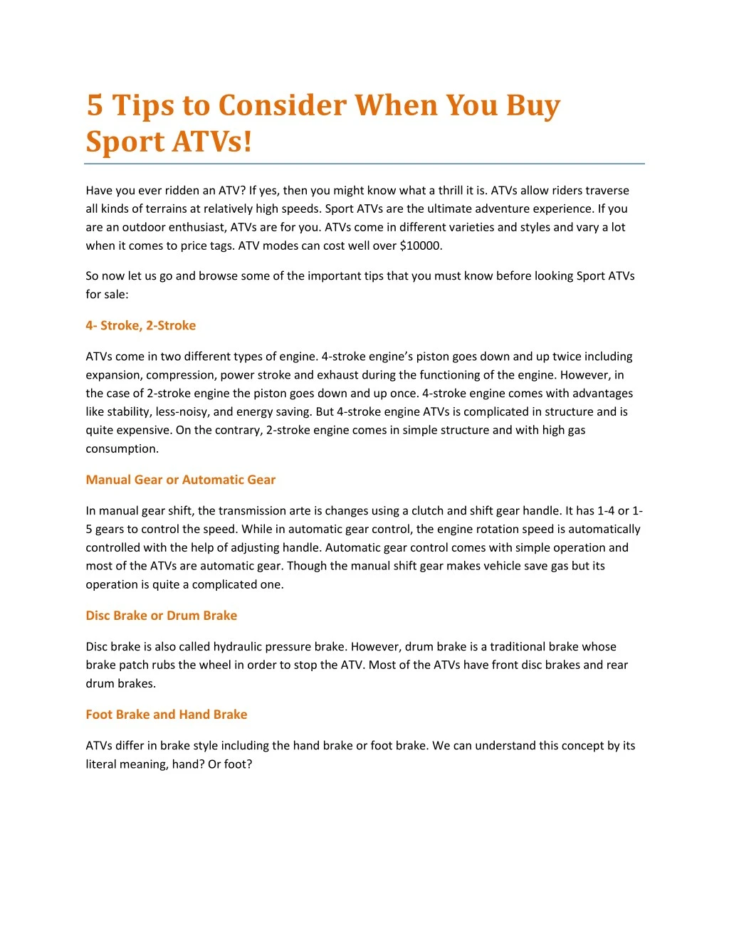 5 tips to consider when you buy sport atvs