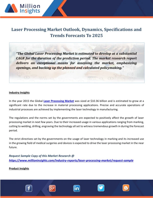 Laser Processing Market Outlook, Dynamics, Specifications and Trends Forecasts To 2025