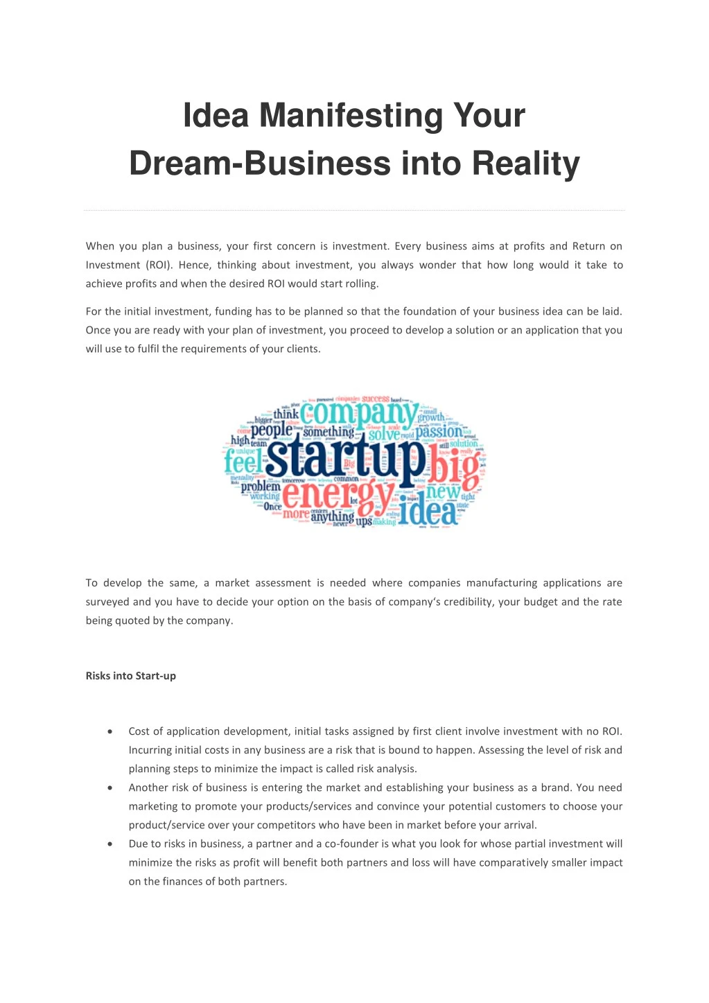 idea manifesting your dream business into reality