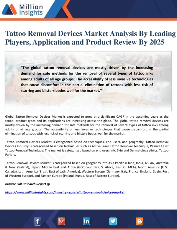 Tattoo Removal Devices Market Analysis By Leading Players, Application and Product Review By 2025