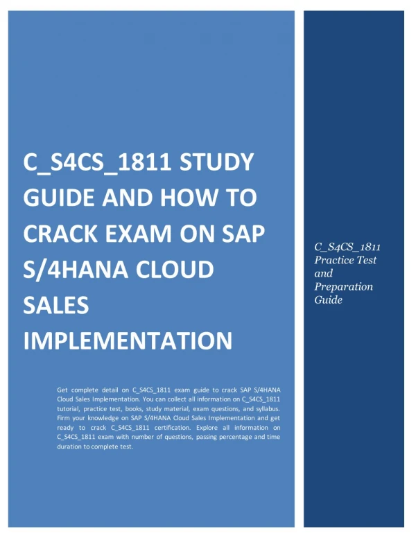 C_S4CS_1811 Study Guide and How to Crack Exam on SAP S/4HANA Cloud Sales Implementation