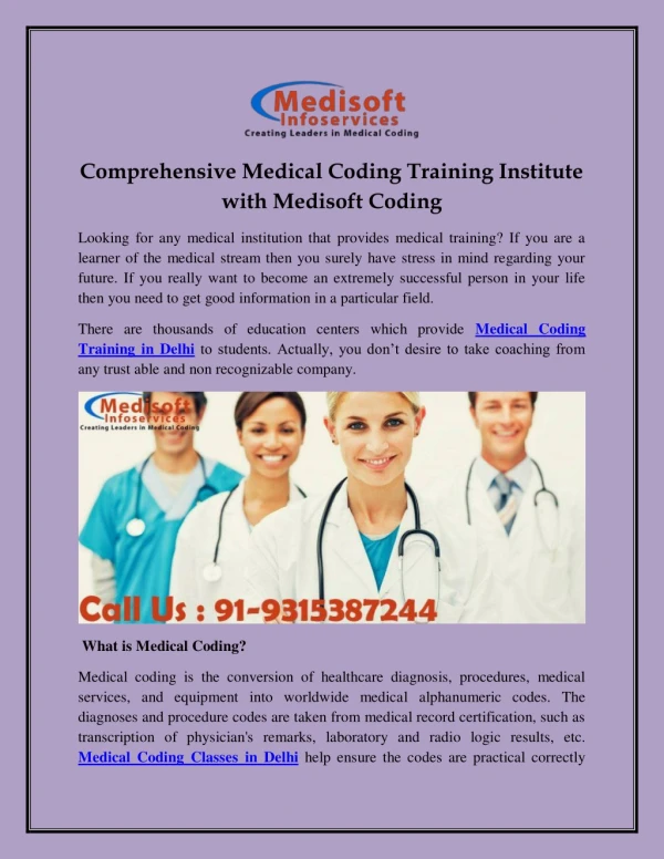 Comprehensive Medical Coding Training Institute with Medisoft Coding