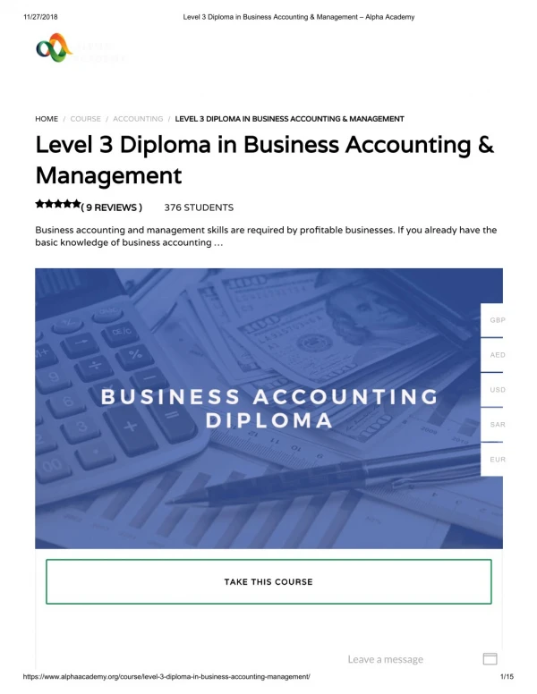 Level 3 Diploma in Business Accounting & Management - Alpha Academy