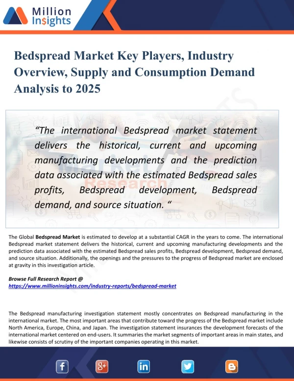 Bedspread Market Manufacturers, Suppliers and Top Key Players Analysis up to 2018-2025 Forecast