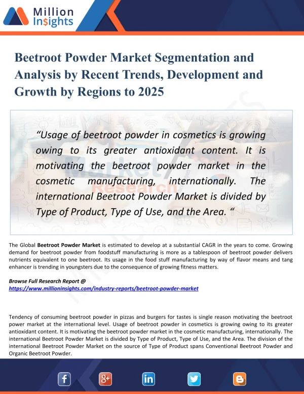 Beetroot Powder Market Overview, Industry Top Manufactures, Market Size, Industry Growth Analysis & Forecast: 2025