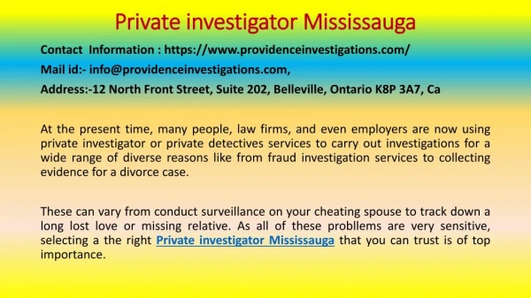 First Piece Of Advice On Hiring The Right Private Investigator Mississauga