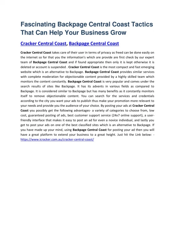 Fascinating Backpage Central Coast Tactics That Can Help Your Business Grow