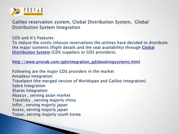 Galileo reservation system, Global Distribution System