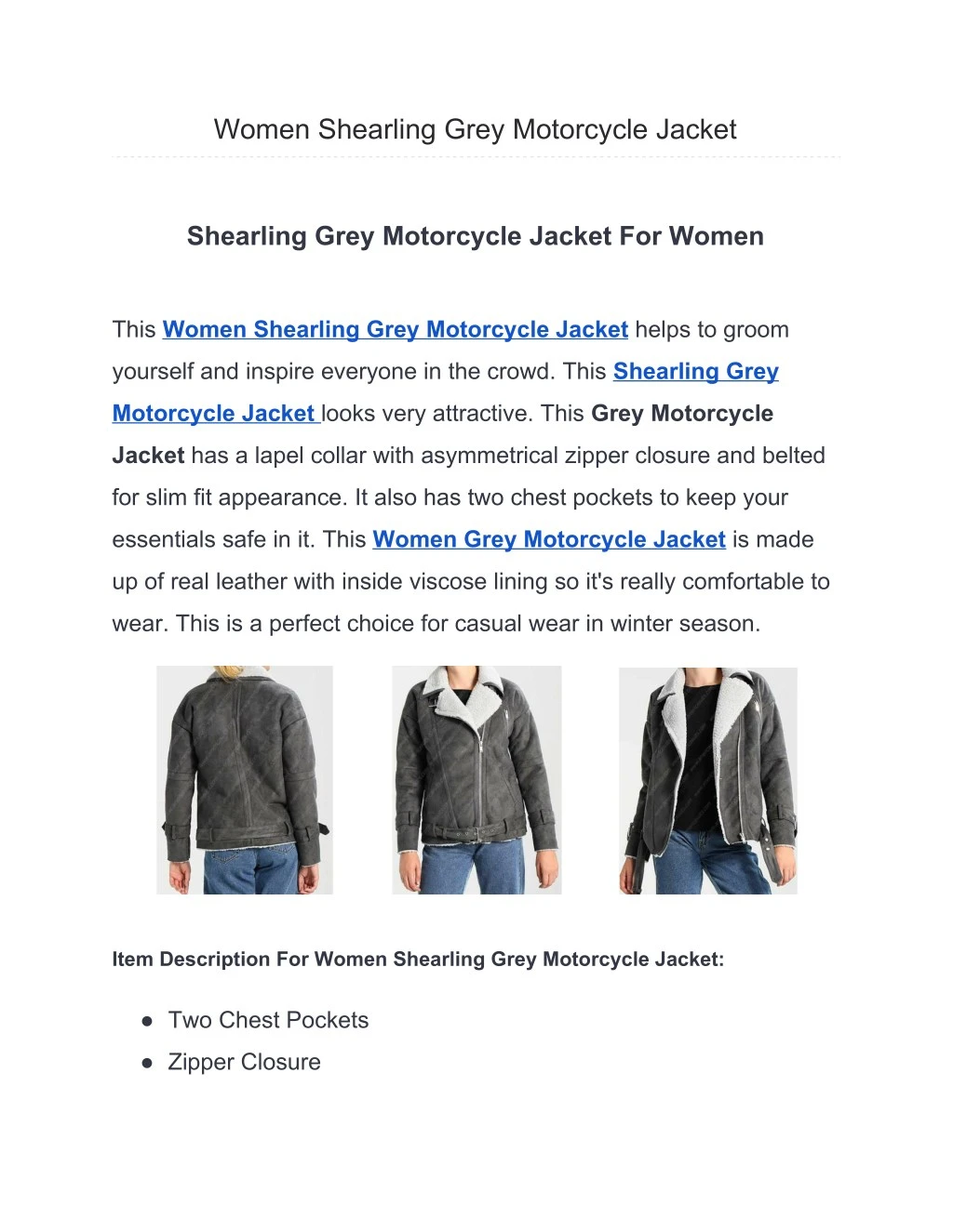 women shearling grey motorcycle jacket