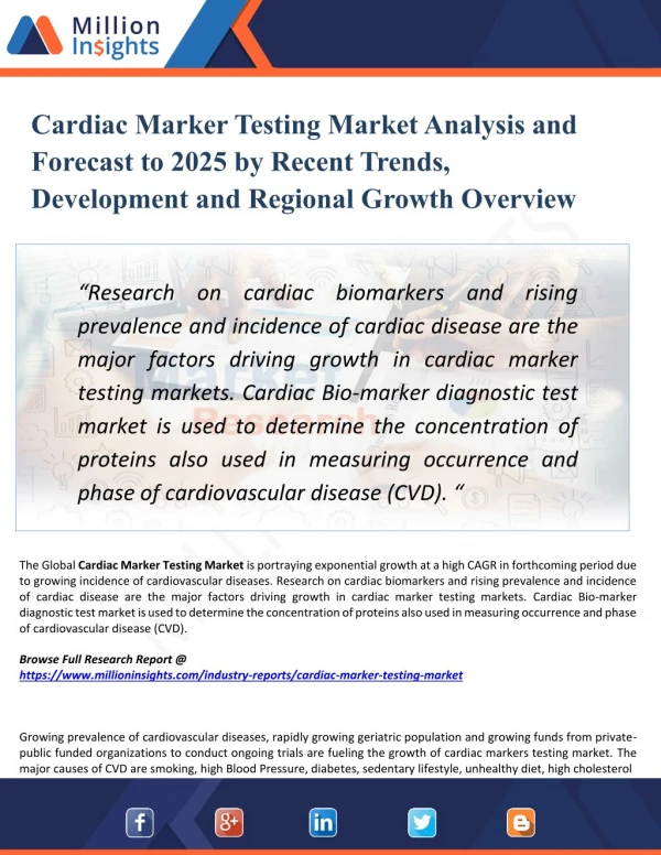 Cardiac Marker Testing Market 2018 Analysis, Key Manufacturers, Sales, Demand and Forecasts 2025
