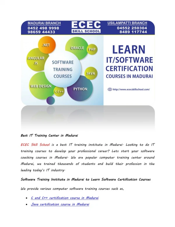 Best IT Software Course Training Center in Madurai