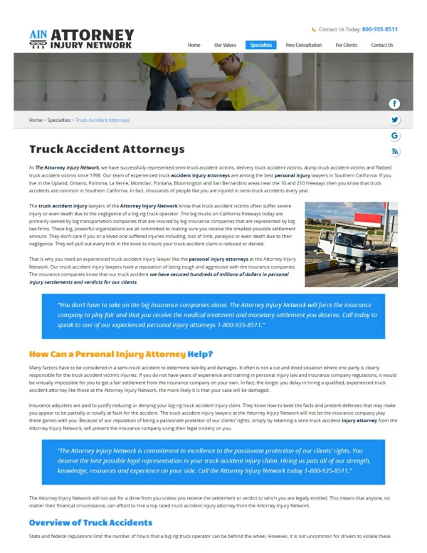 Semi-Truck Accident Injury Attorney in Upland, CA
