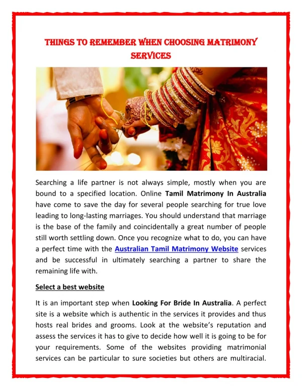 Things to Remember When Choosing Matrimony Services
