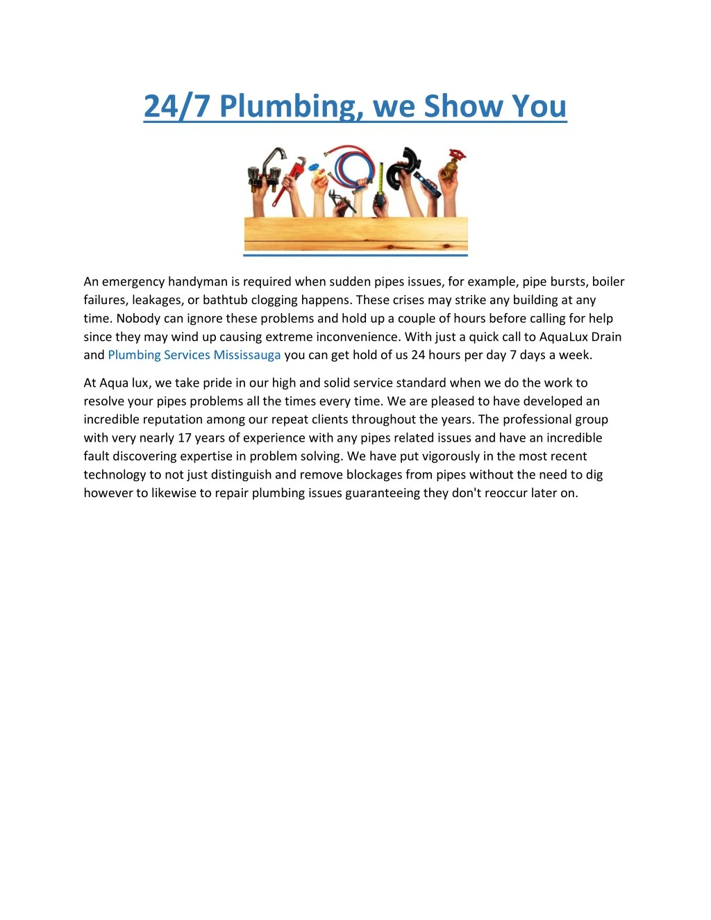 24 7 plumbing we show you