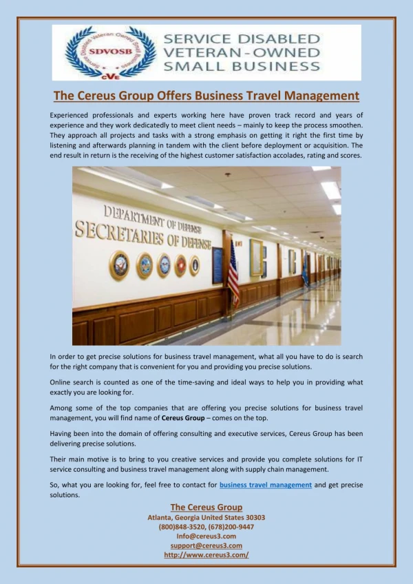 The Cereus Group Offers Business Travel Management