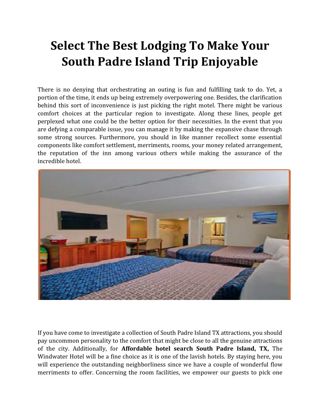 select the best lodging to make your south padre