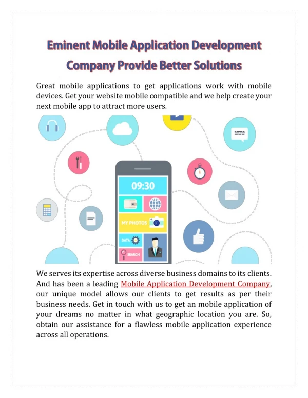 Eminent Mobile Application Development Company Provide Better Solutions