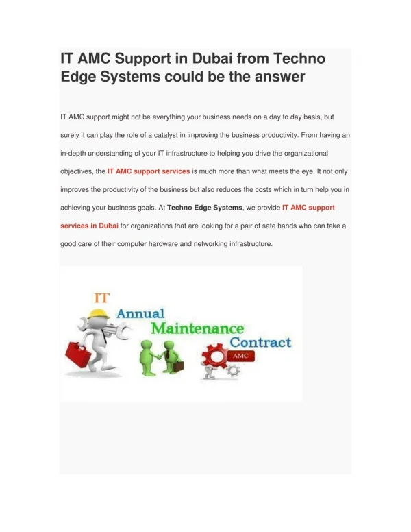 AMC Services Dubai | IT Support Services Dubai | Techno Edge Systems L.L.C