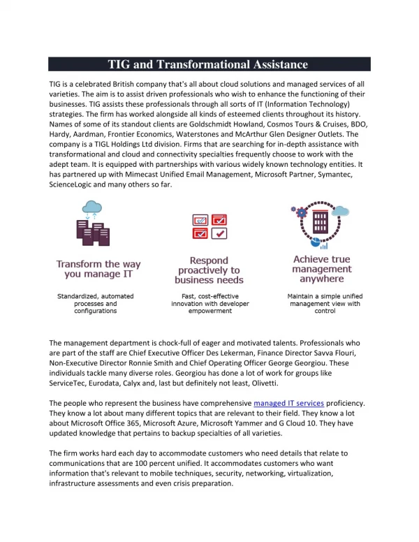 TIG and Transformational Assistance