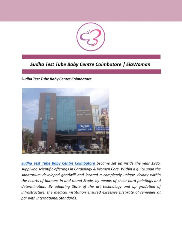 Sudha Test Tube Baby Centre Coimbatore | ElaWoman