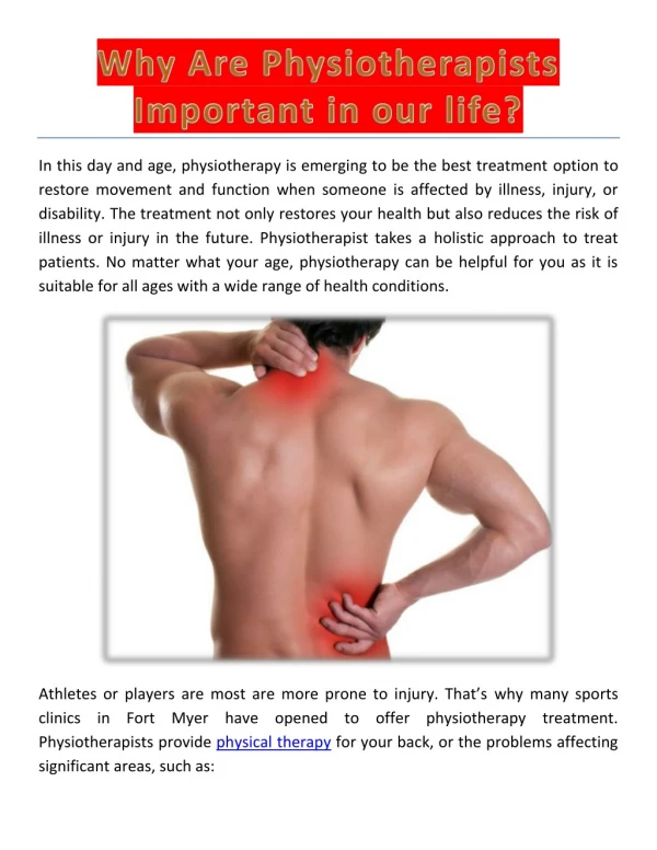 Why Are Physiotherapists Important in our life?