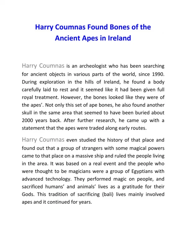 Harry Coumnas Found Bones of the Ancient Apes in Ireland