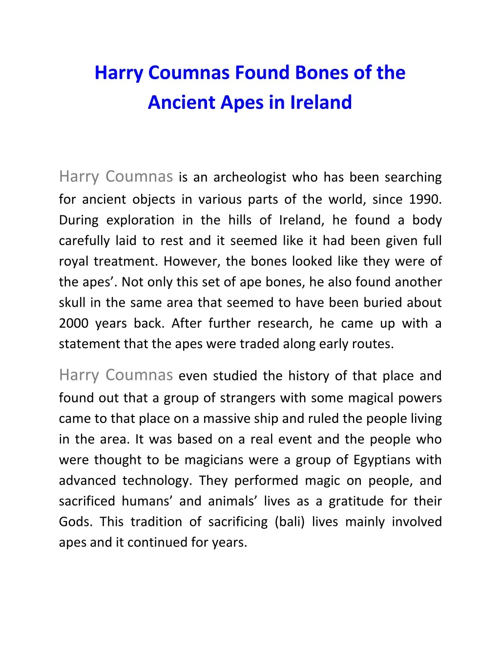 harry coumnas found bones of the ancient apes