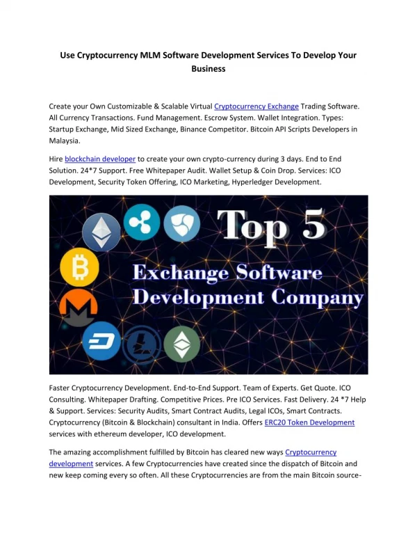 Use Cryptocurrency MLM Software Development Services To Develop Your Business