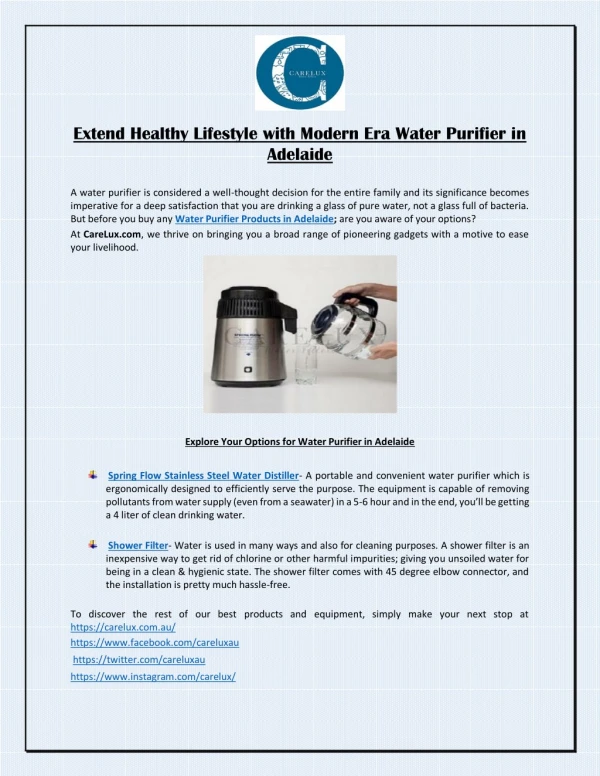 Extend Healthy Lifestyle with Modern Era Water Purifier in Adelaide