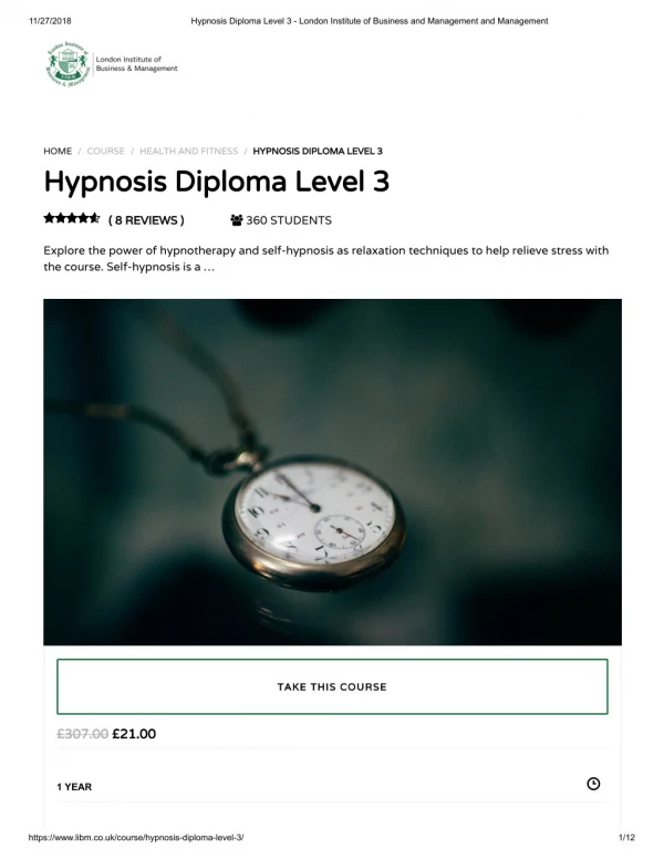 Hypnosis Diploma Level 3 - LIBM