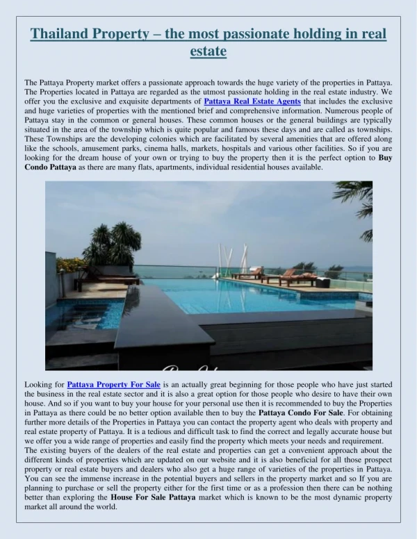 Thailand Property – the most passionate holding in real estate