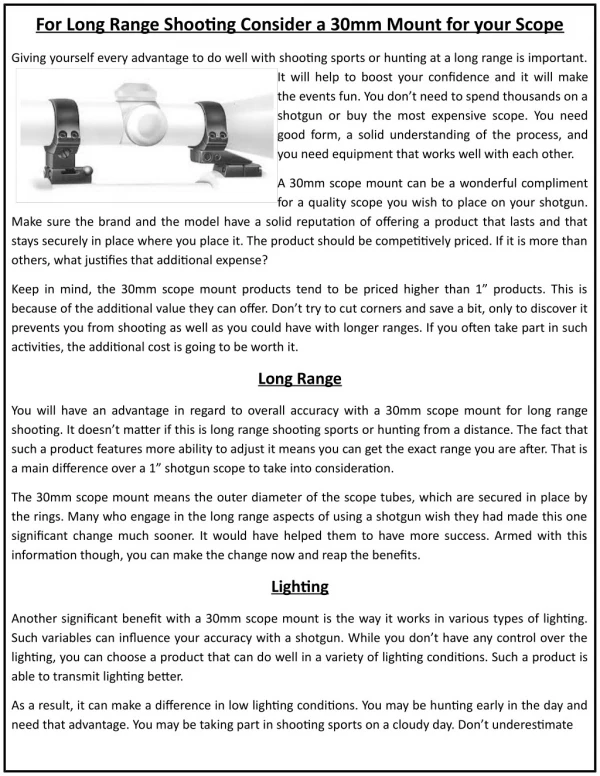 For Long Range Shooting Consider a 30mm Mount for your Scope