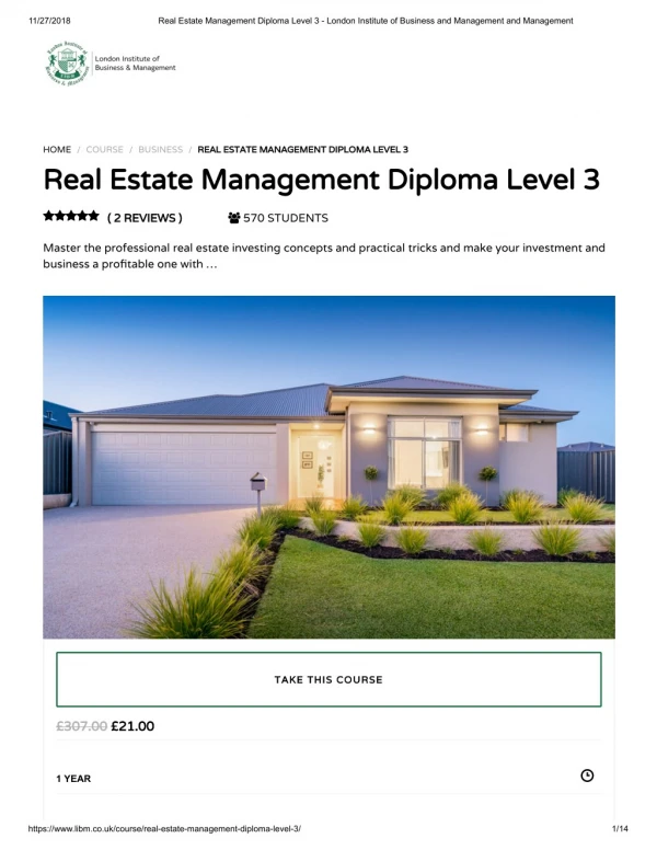 Real Estate Management Diploma Level 3 - LIBM