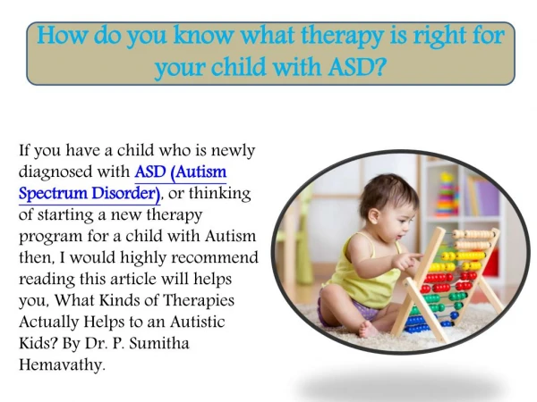 What Therapy is Right For Your ASD Child | Autism Doctors in Hulimavu