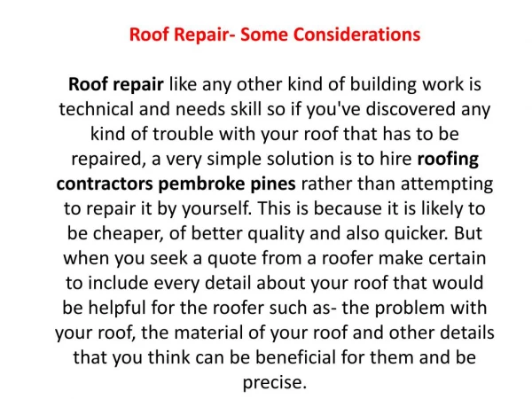 Roofing Repairs Pembroke Pines