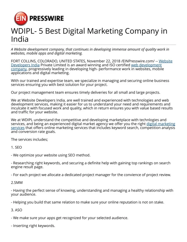 WDIPL- 5 Best Digital Marketing Company in India