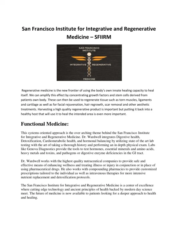 San Francisco Institute for Integrative and Regenerative Medicine - SFIIRM