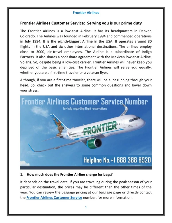 Frontier Airlines Customer Service- Find All Services of Frontier Airlines