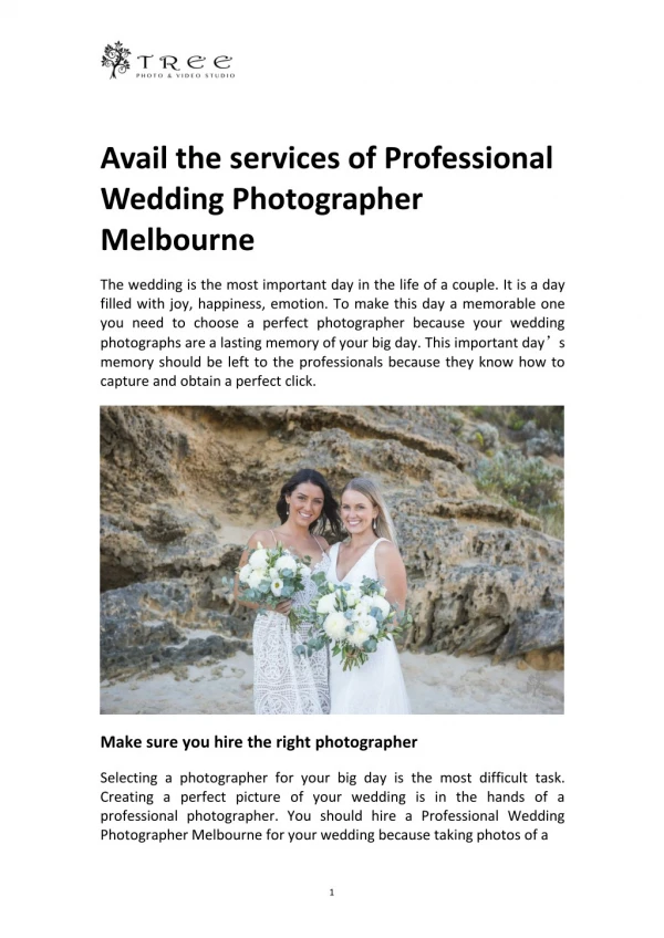 Avail the services of Professional Wedding Photographer Melbourne