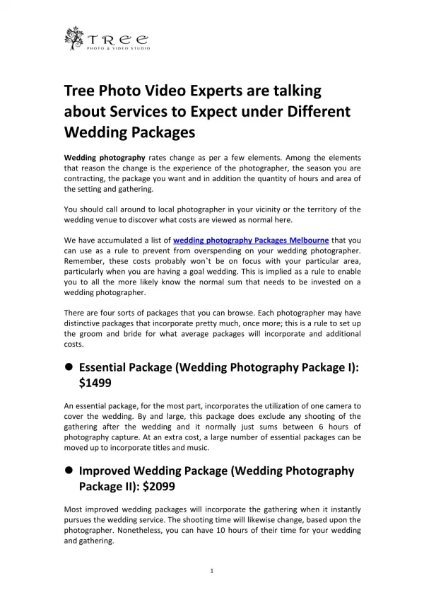 Tree Photo Video Experts are talking about Services to Expect under Different Wedding Packages