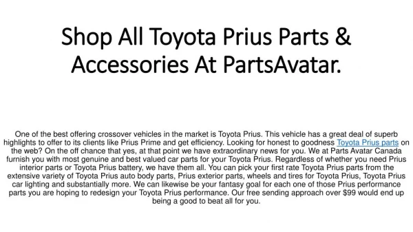 Shop All Parts For Your Toyota Prius At PartsAvatar Canada.