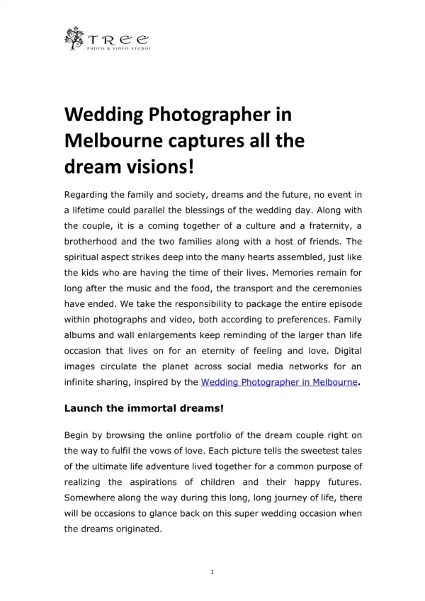 Wedding Photographer in Melbourne captures all the dream visions!